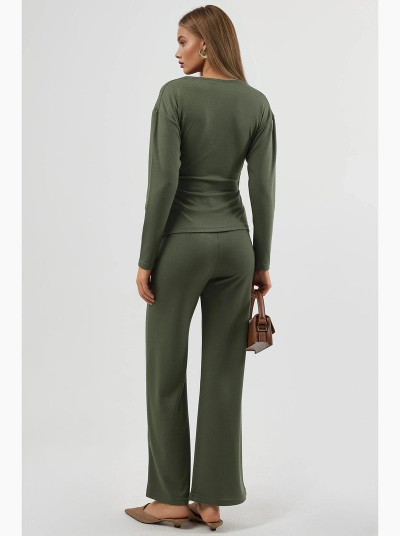 Completo due pezzi con camicetta e pantaloni con dettagli accessorio, hiccup Cachi - Kiabi