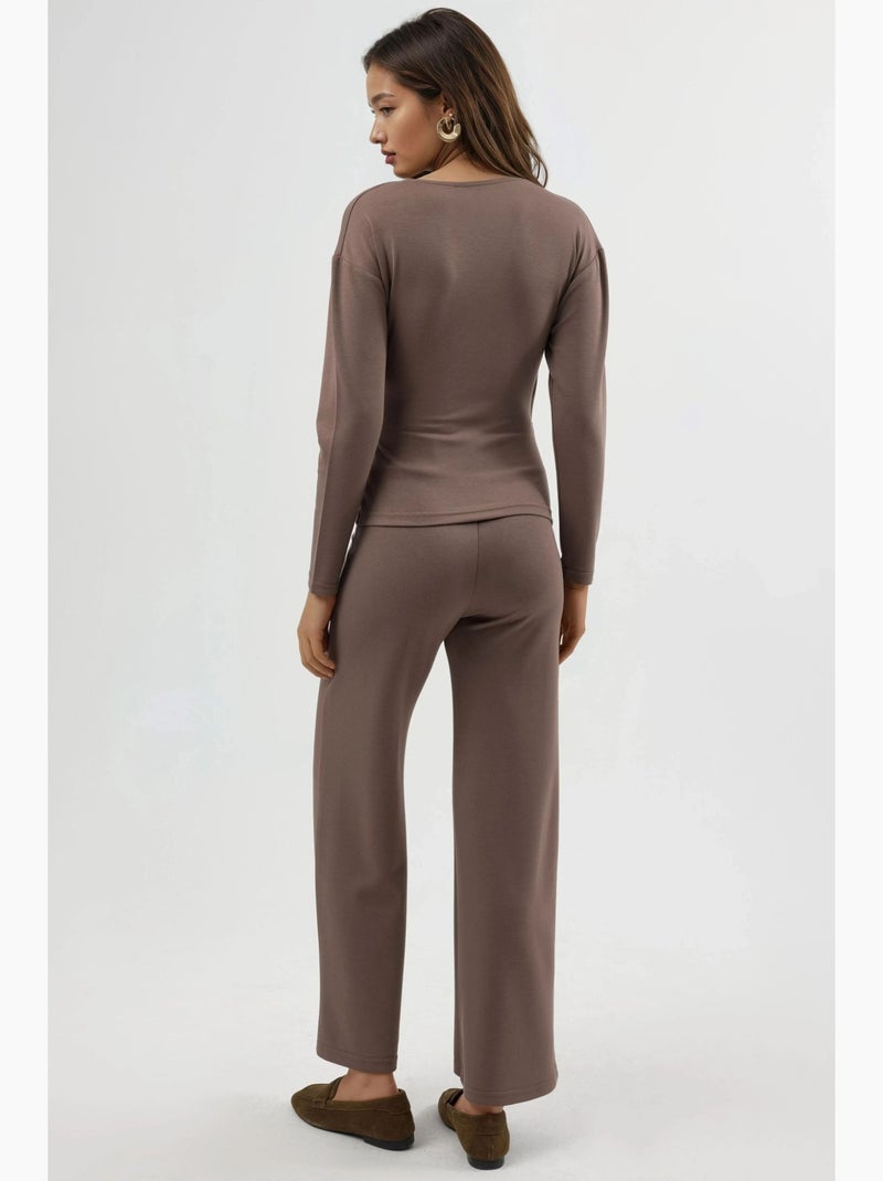 Completo due pezzi con camicetta e pantaloni con dettagli accessorio, hiccup Marrone chiaro - Kiabi