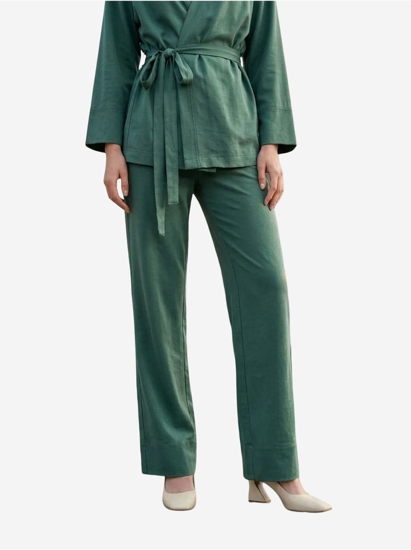 Completo due pezzi con cintura, scollo a v e maniche lunghe my fashion Cachi - Kiabi