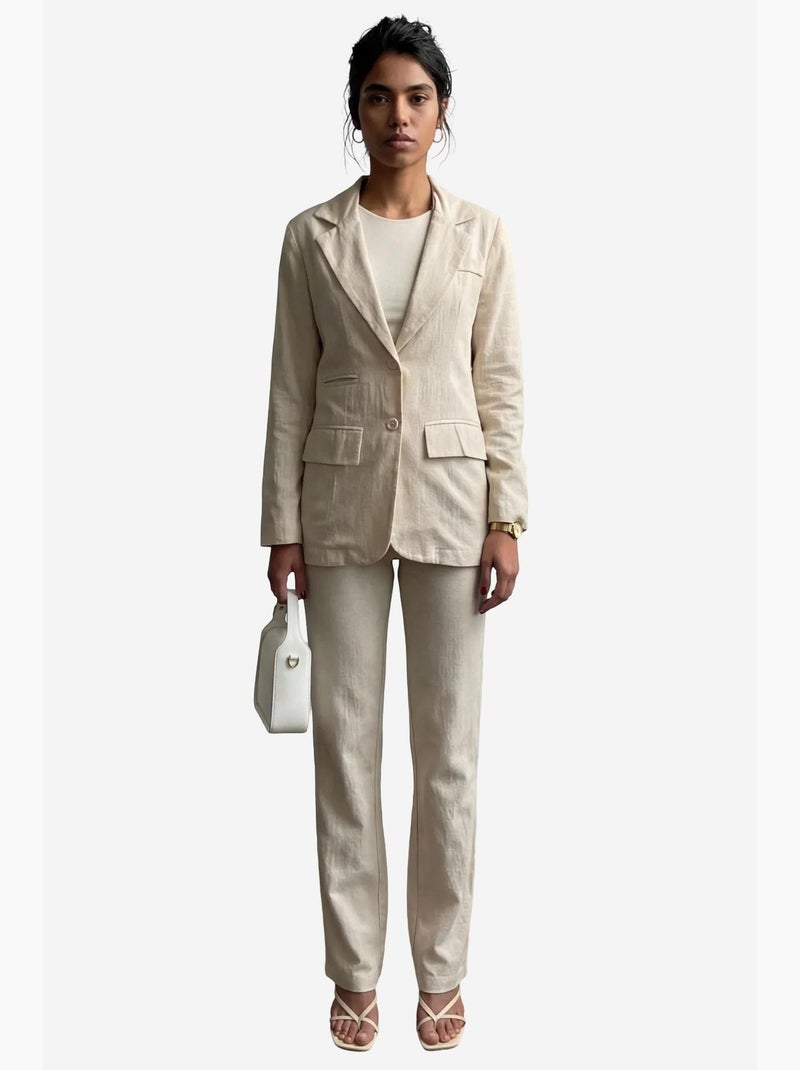 Completo due pezzi con colletto da giacca e chiusura con bottoni my fashion Beige argilla - Kiabi