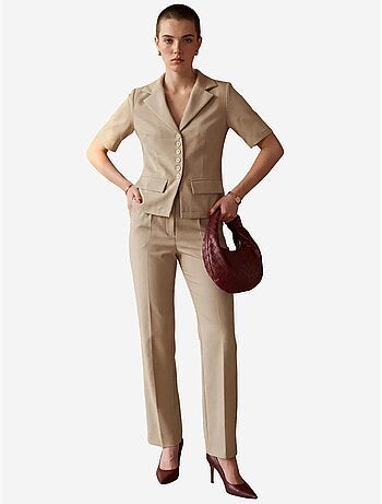 Completo due pezzi con giacca corta abbottonata a maniche corte e pantaloni my fashion