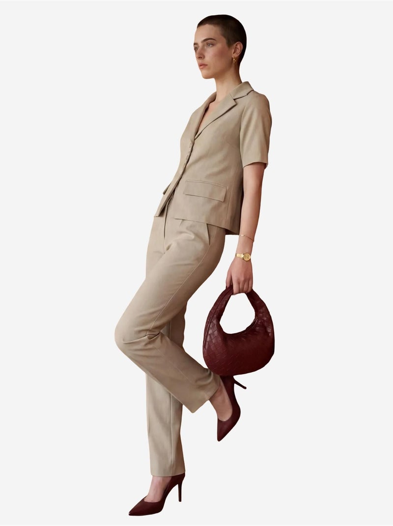 Completo due pezzi con giacca corta abbottonata a maniche corte e pantaloni my fashion Beige argilla - Kiabi