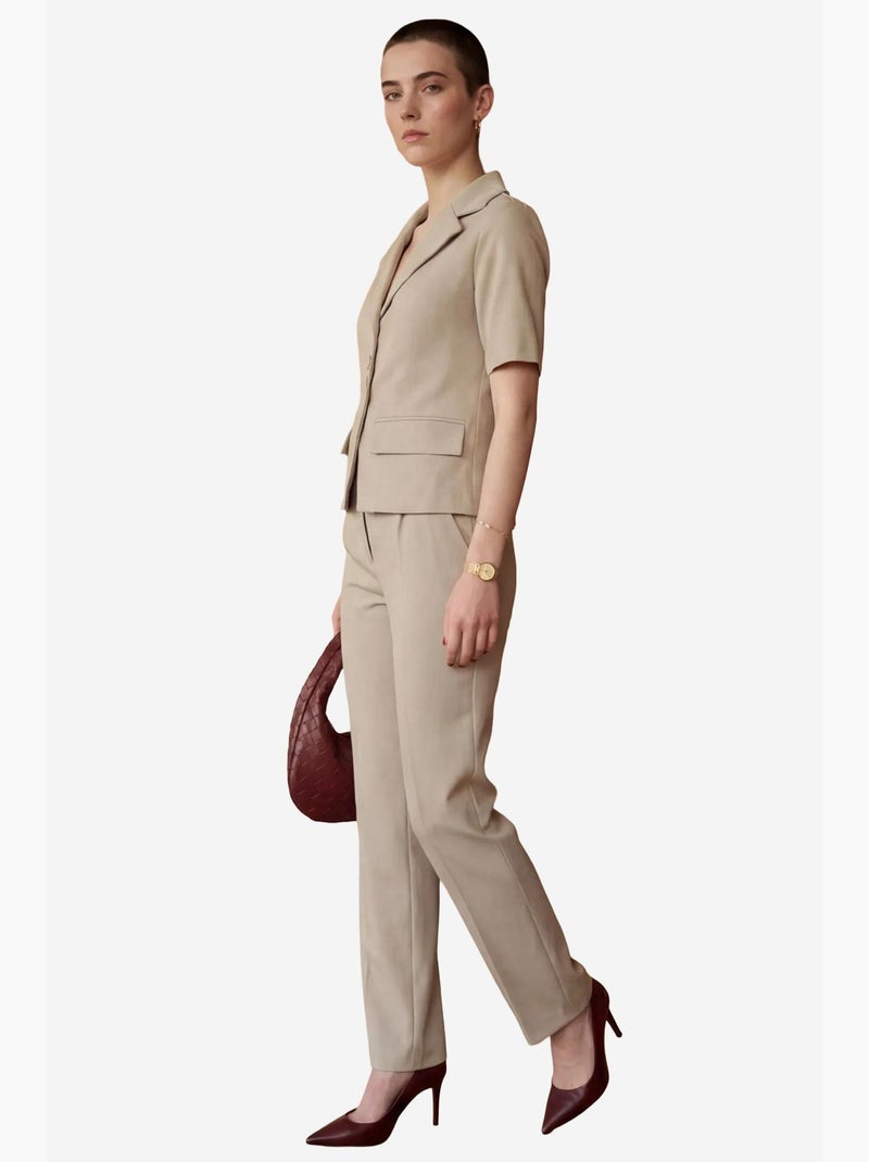 Completo due pezzi con giacca corta abbottonata a maniche corte e pantaloni my fashion Beige argilla - Kiabi