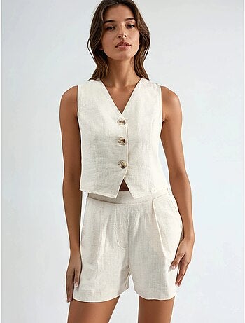 Completo due pezzi con gilet e shorts in misto lino hiccup