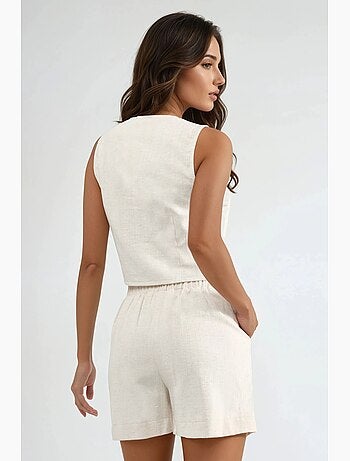 Completo due pezzi con gilet e shorts in misto lino hiccup