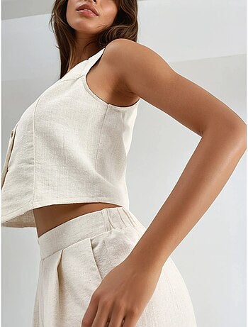 Completo due pezzi con gilet e shorts in misto lino hiccup