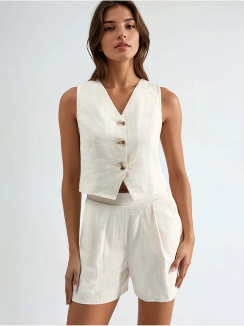 Completo due pezzi con gilet e shorts in misto lino hiccup - Kiabi Completo due pezzi con gilet e shorts in misto lino hiccup - Kiabi