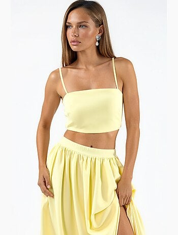 Completo due pezzi con gonna lunga e crop top con dettagli tasche hiccup