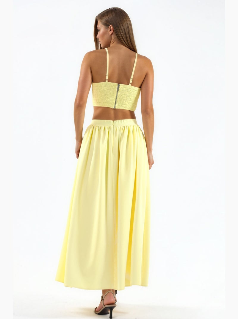 Completo due pezzi con gonna lunga e crop top con dettagli tasche hiccup Giallo limone - Kiabi