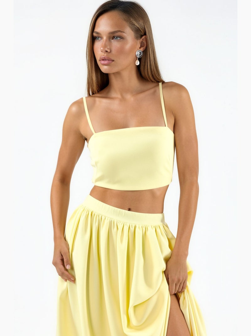 Completo due pezzi con gonna lunga e crop top con dettagli tasche hiccup Giallo limone - Kiabi