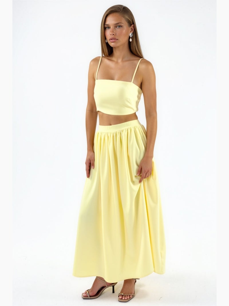 Completo due pezzi con gonna lunga e crop top con dettagli tasche hiccup Giallo limone - Kiabi