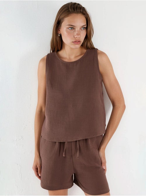 Completo due pezzi con top in mussola senza maniche e shorts hiccup - Kiabi