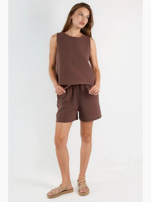 Completo due pezzi con top in mussola senza maniche e shorts hiccup - Kiabi