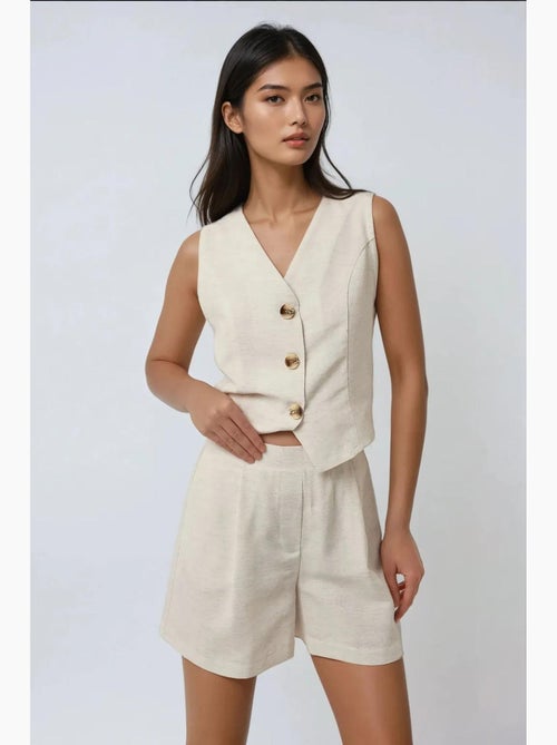 Completo due pezzi corto con gilet in lino con scollo a v hiccup - Kiabi