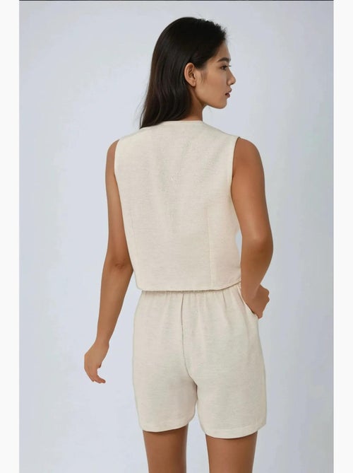 Completo due pezzi corto con gilet in lino con scollo a v hiccup - Kiabi
