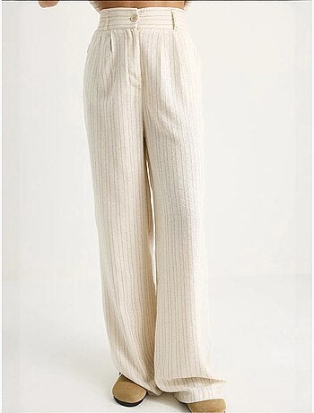 Completo due pezzi in lino con gilet a righe e pantaloni palazzo lucci