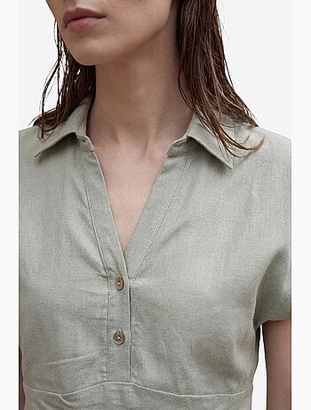 Completo due pezzi in misto lino a vita alta con colletto a camicia my fashion