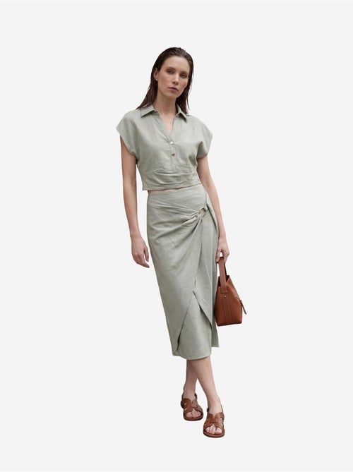 Completo due pezzi in misto lino a vita alta con colletto a camicia my fashion - Kiabi Completo due pezzi in misto lino a vita alta con colletto a camicia my fashion - Kiabi
