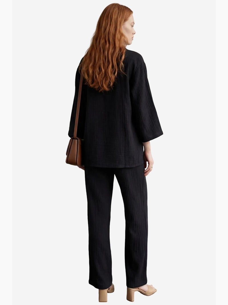 Completo due pezzi in tessuto di mussola con camicia e pantaloni my fashion Nero - Kiabi