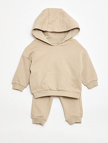 Completo felpa con cappuccio + pantaloni da jogging monocromatico - 2 pezzi