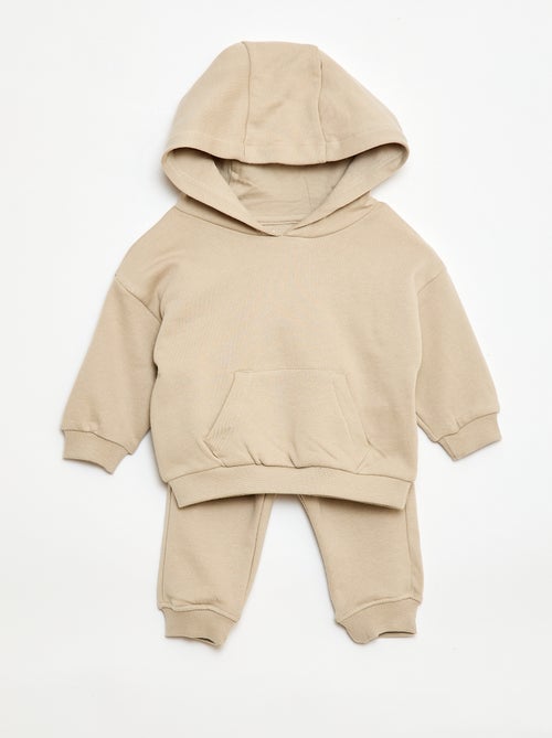 Completo felpa con cappuccio + pantaloni da jogging monocromatico - 2 pezzi - Kiabi