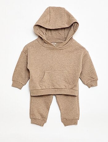 Completo felpa con cappuccio + pantaloni da jogging monocromatico - 2 pezzi