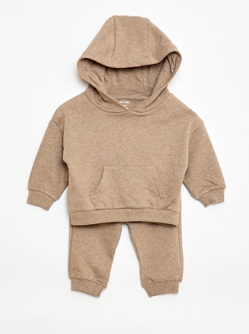 Completo felpa con cappuccio + pantaloni da jogging monocromatico - 2 pezzi - Kiabi