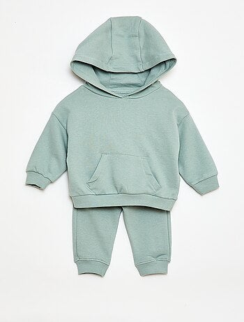 Completo felpa con cappuccio + pantaloni da jogging monocromatico - 2 pezzi