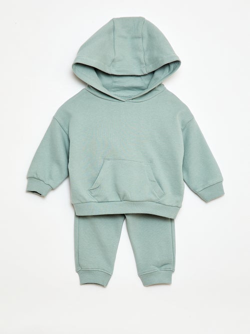 Completo felpa con cappuccio + pantaloni da jogging monocromatico - 2 pezzi - Kiabi