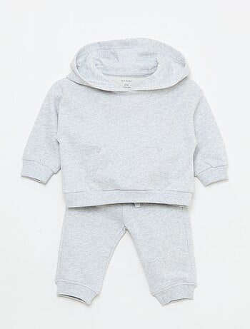 Completo felpa con cappuccio + pantaloni da jogging monocromatico - 2 pezzi