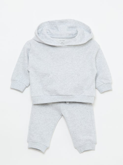 Completo felpa con cappuccio + pantaloni da jogging monocromatico - 2 pezzi - Kiabi