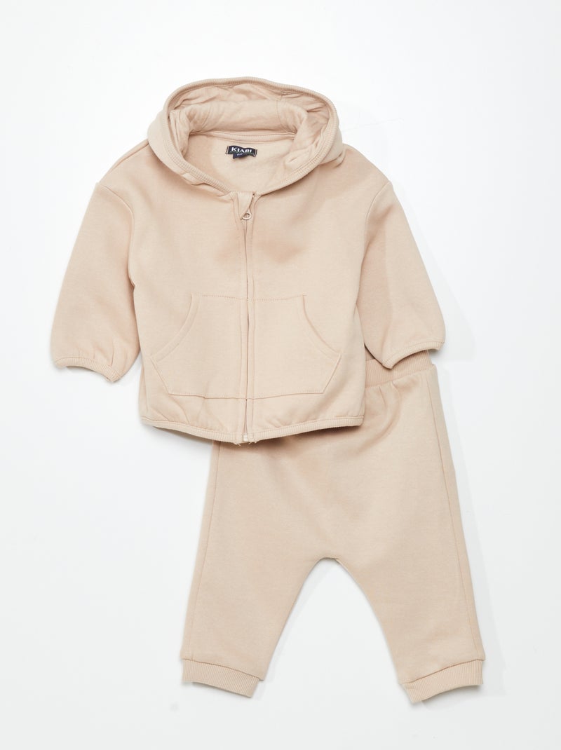 Completo felpa con zip + pantaloni joggers - 2 pezzi BEIGE - Kiabi