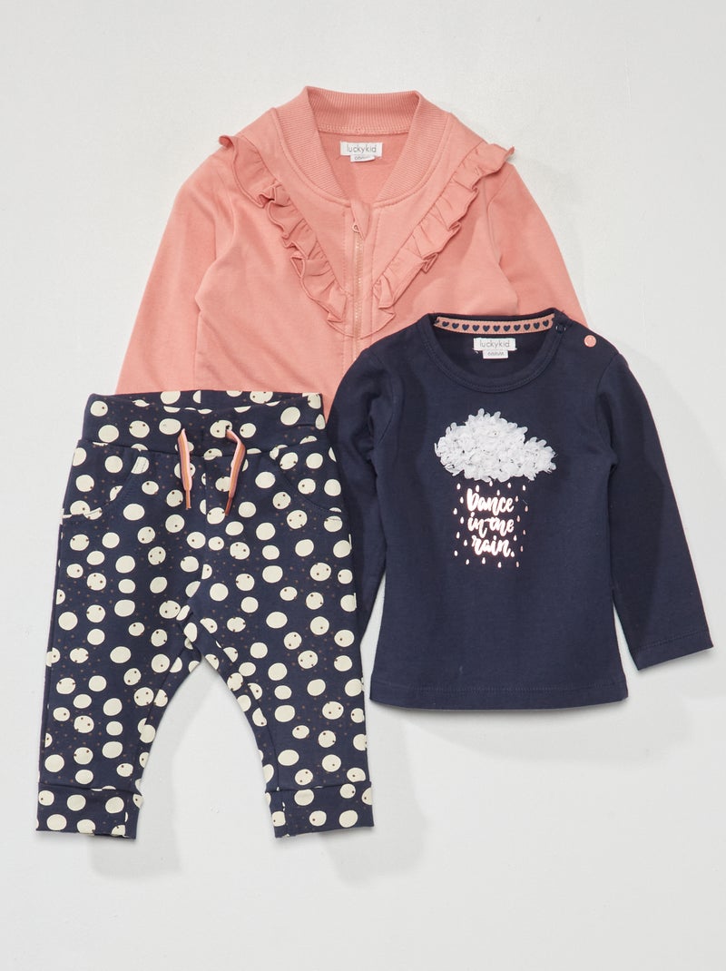 Completo felpa con zip + t-shirt + leggings - 3 pezzi BLU - Kiabi