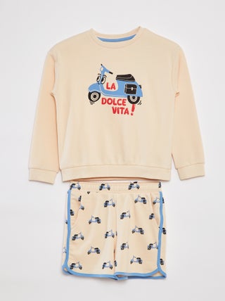 Completo felpa in french terry + shorts - 2 pezzi