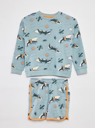 Completo felpa in french terry + shorts - 2 pezzi