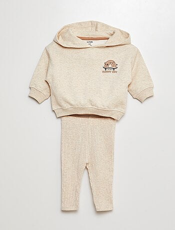 Completo felpa in tessuto felpato + leggings a coste - 2 pezzi