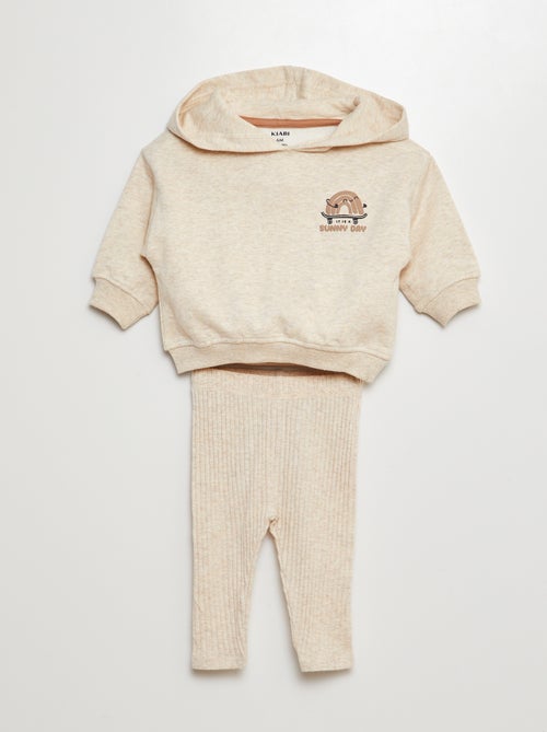 Completo felpa in tessuto felpato + leggings a coste -  2 pezzi - Kiabi