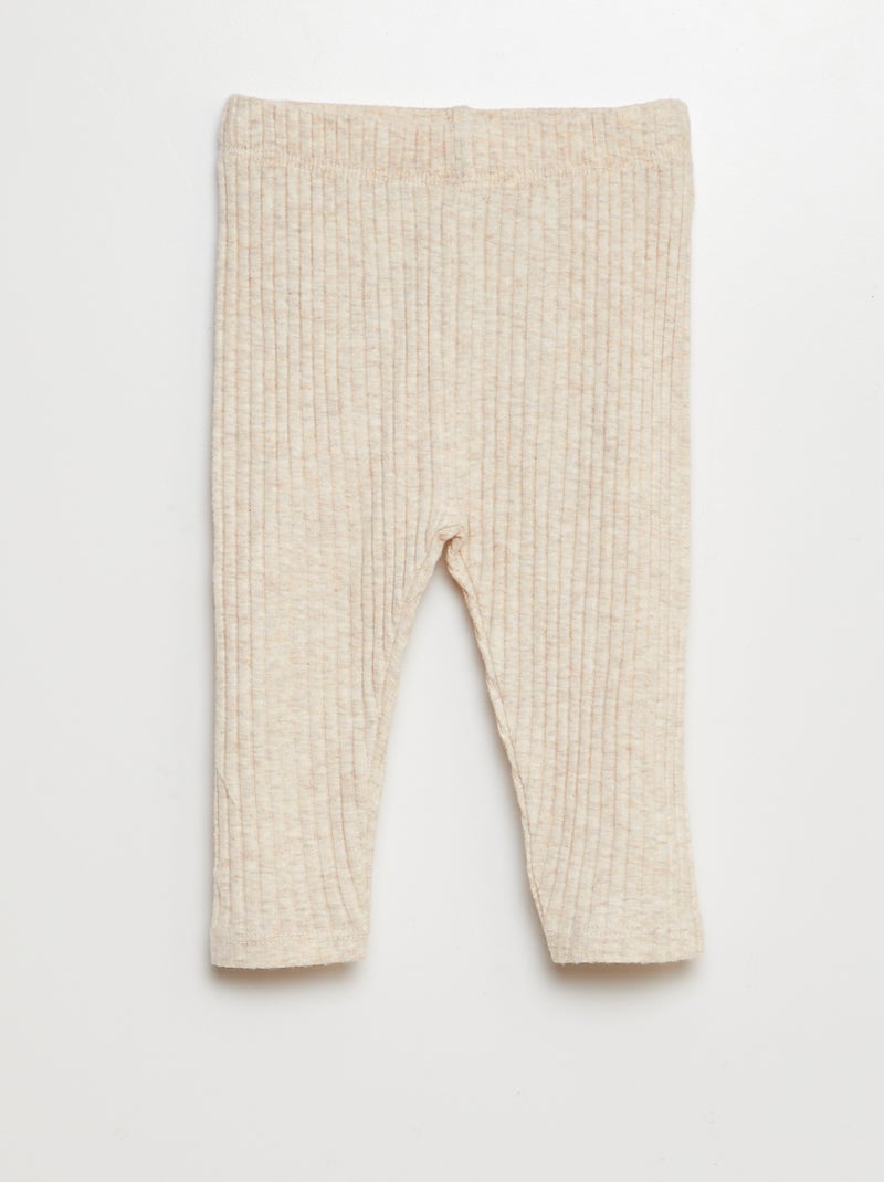 Completo felpa in tessuto felpato + leggings a coste -  2 pezzi BEIGE - Kiabi