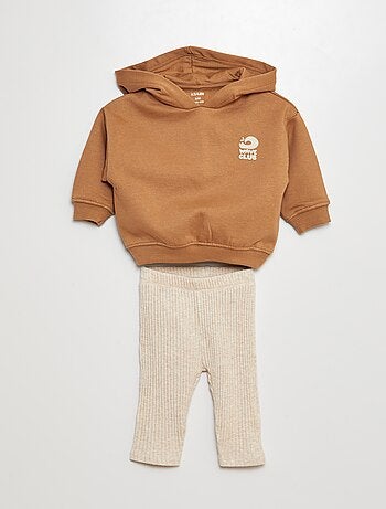 Completo felpa in tessuto felpato + leggings a coste - 2 pezzi