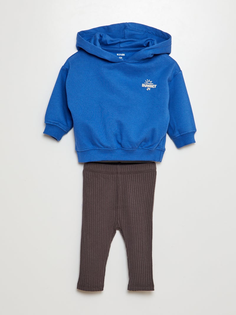 Completo felpa in tessuto felpato + leggings a coste -  2 pezzi BLU - Kiabi