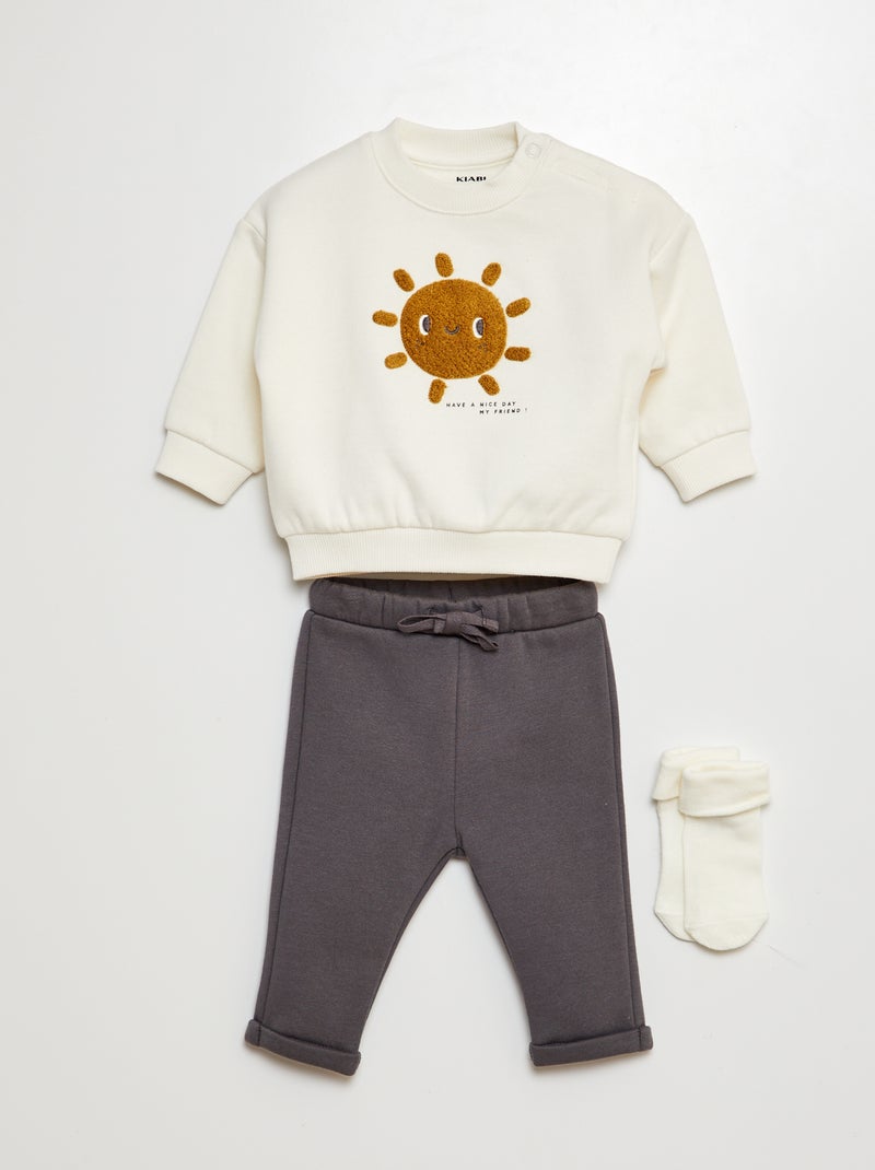Completo felpa + joggers + calzini - 3 pezzi BIANCO - Kiabi