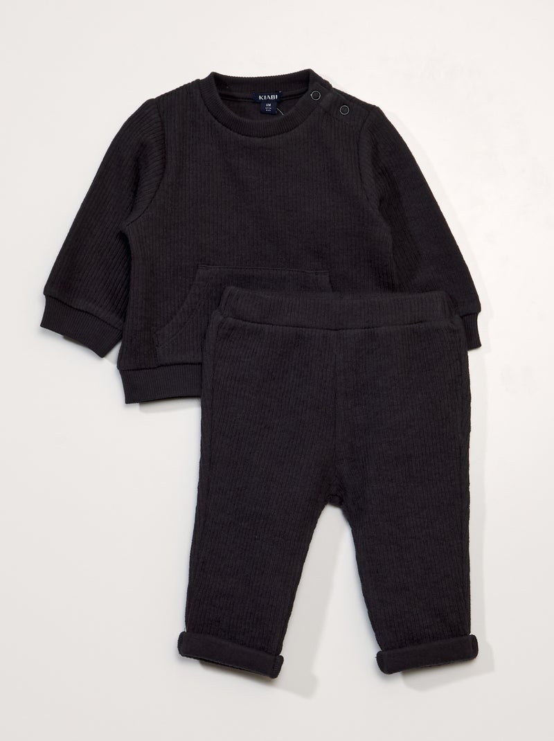 Completo felpa + leggings a coste - 2 pezzi NERO - Kiabi