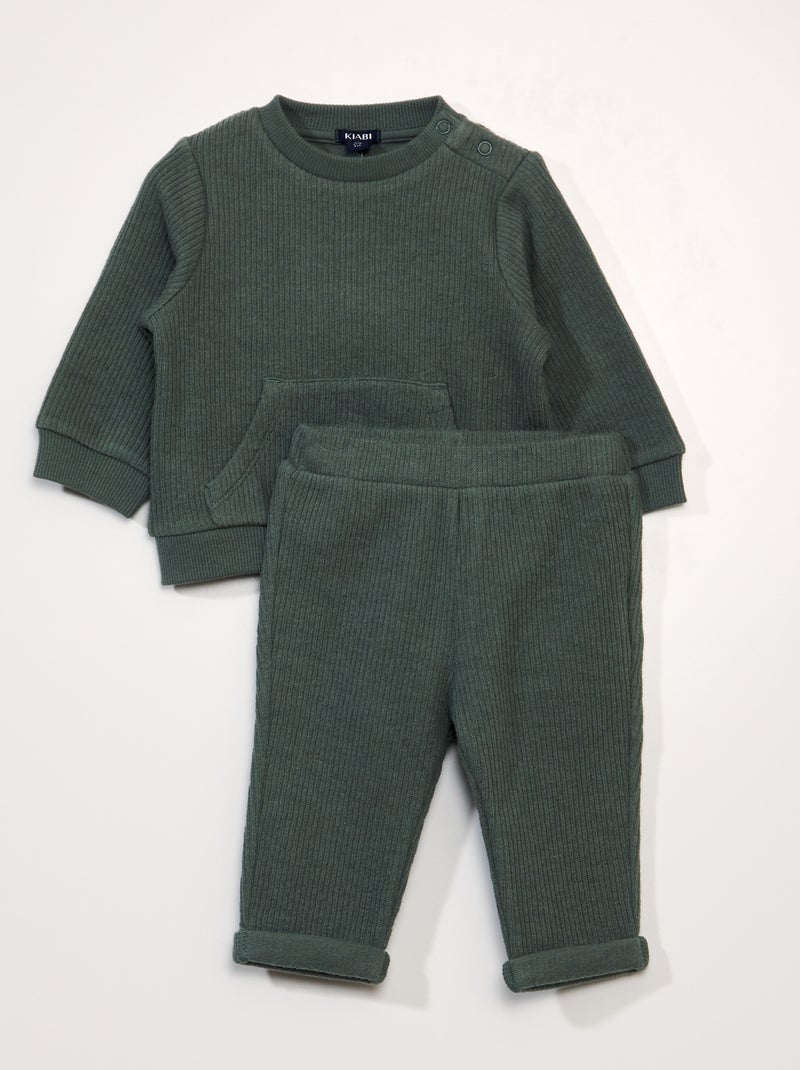 Completo felpa + leggings a coste - 2 pezzi VERDE - Kiabi