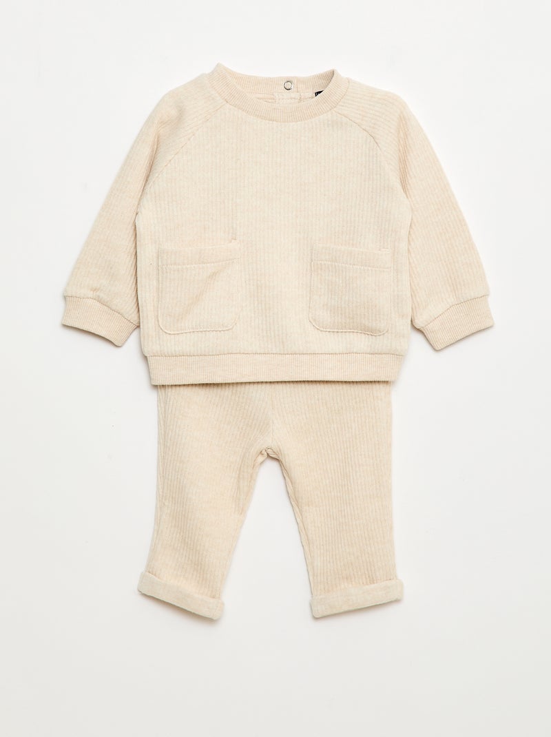 Completo felpa + leggings a costine - 2 pezzi Beige - Kiabi