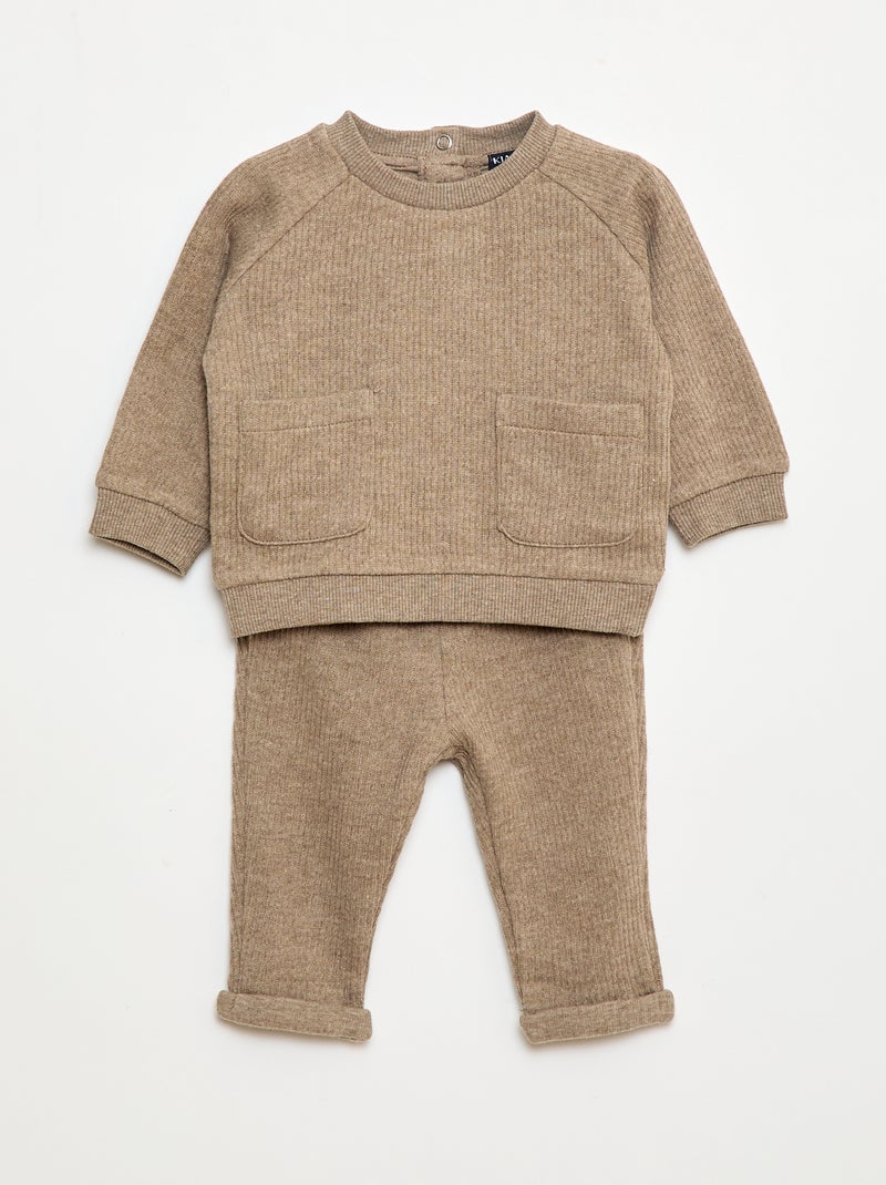 Completo felpa + leggings a costine - 2 pezzi Beige - Kiabi