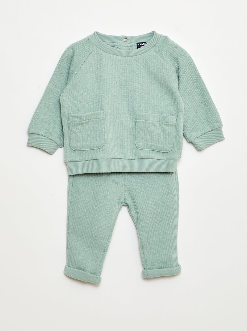 Completo felpa + leggings a costine - 2 pezzi Verde - Kiabi