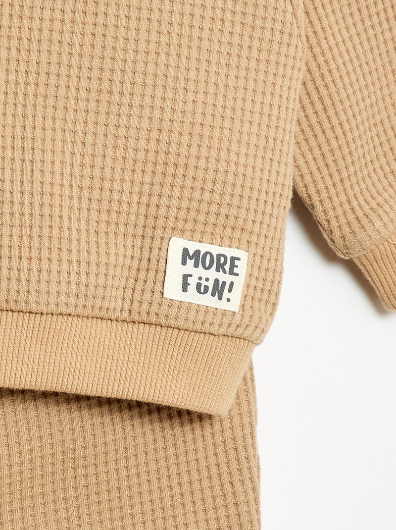 Completo felpa + pantaloni a nido d'ape - 2 pezzi Beige - Kiabi