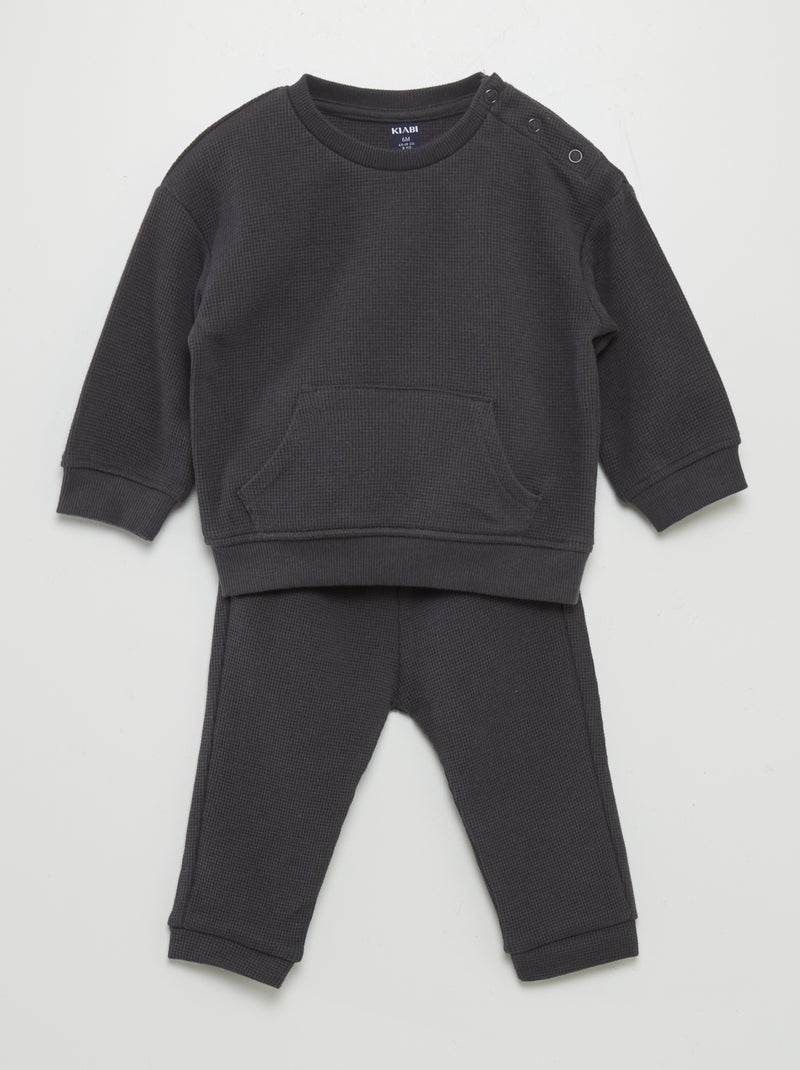 Completo felpa + pantaloni a nido d'ape - 2 pezzi NERO - Kiabi