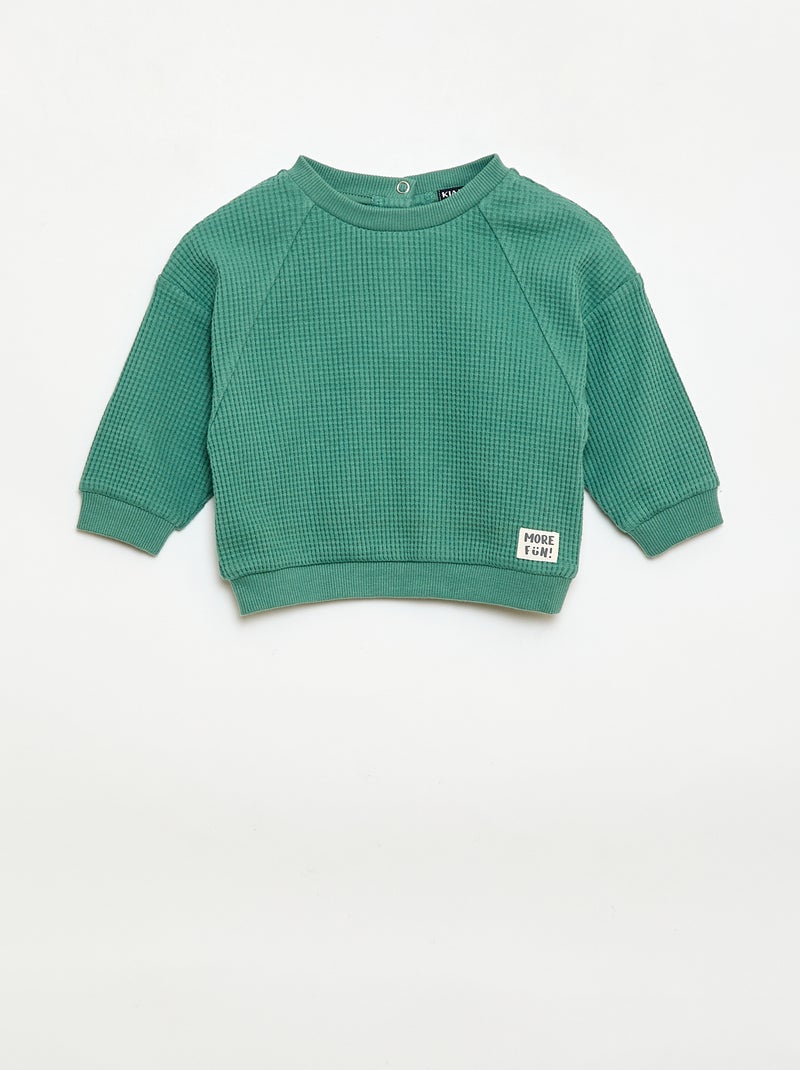 Completo felpa + pantaloni a nido d'ape - 2 pezzi Verde - Kiabi