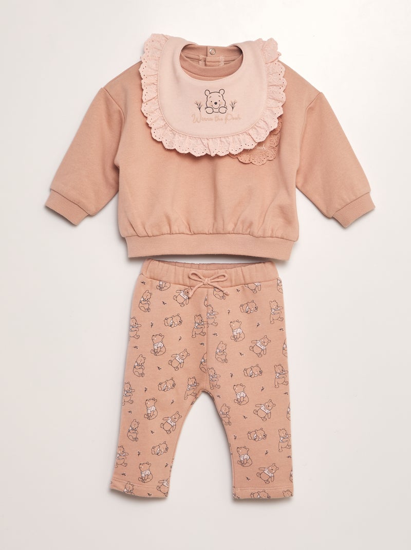 Completo felpa + pantaloni + bavaglino 'Winnie' - 3 pezzi ROSA - Kiabi